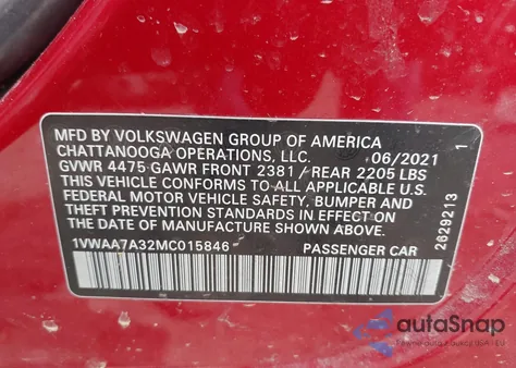 2021 Volkswagen Passat 2.0T S from USA, damaged, VIN 1VWAA7A32MC015846